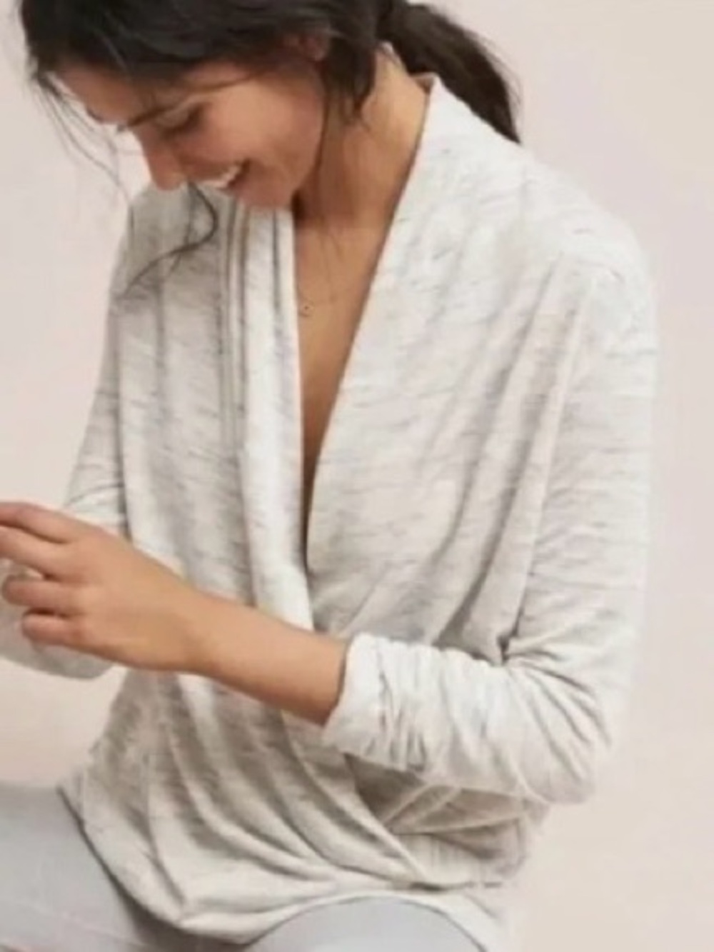 Anthropologie Saturday Sunday Blue Marl Long Sleeve Surplice Front Sweater SMALL